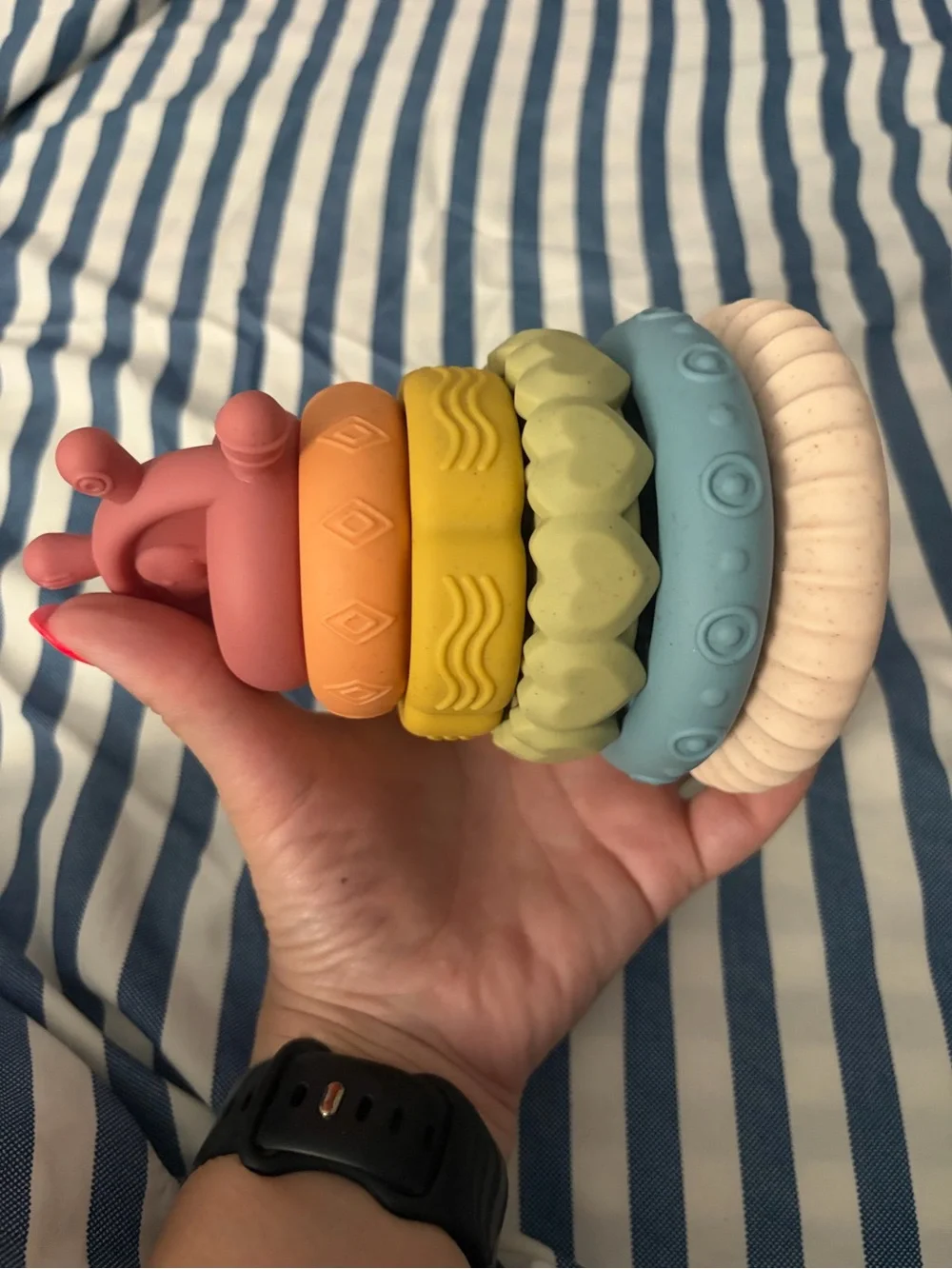 Stacking Silly Rings Baby Toy - Pink, Orange, Yellow, Green, Blue, Cream
